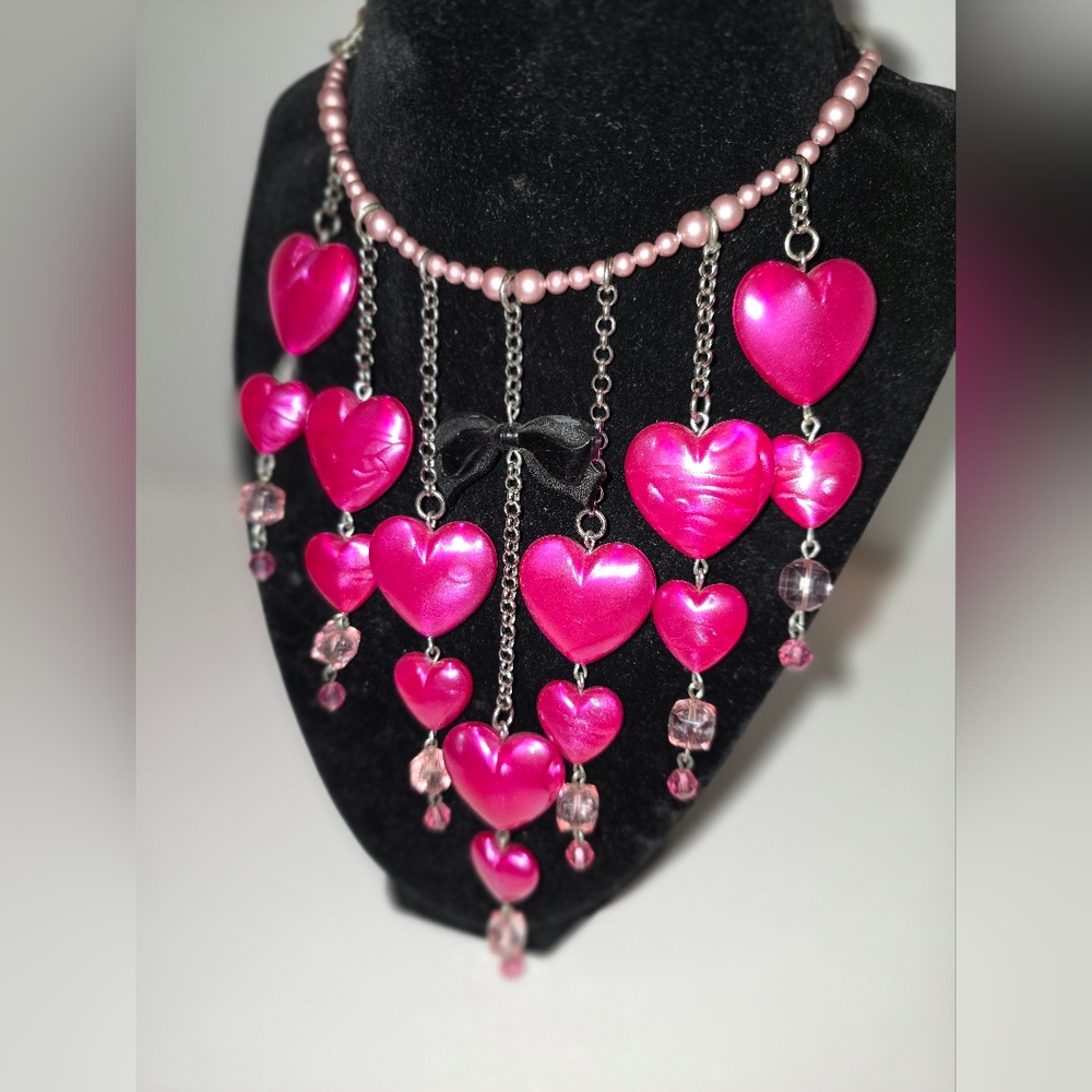Tarina Tarantino Dark Pink Puff Heart Waterfall Necklace